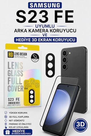 Samsung S23 Fe Uyumlu Arka Kamera Koruyucu+ Full Ekran Koruyucu Si Yah