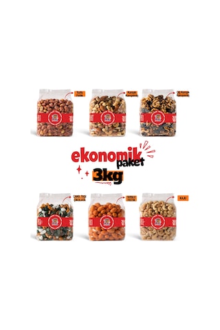 Ekonomik Paket 3 Kg 6 Çeşit Karışık Kuruyemiş Seti