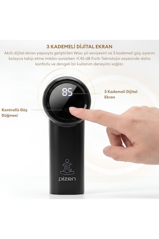 Pizen Wax Şarjlı Taşınabilir Tüy Ve Tiftik Temizleyici 3 Kademeli Dijital Göstergeli 2 Yedek Bıçaklı Siyah