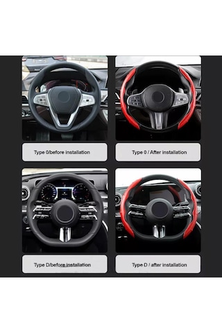 Kaymaz Direksiyon Simidi Yükseltici Kılıfı Karbon Fiber Araba Direksiyon Simidi Tutacakları Kılıfı Kırmızı