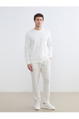 Lcwaıkıkı Classic Beyaz Bisiklet Yaka Baskılı Erkek Sweatshirt