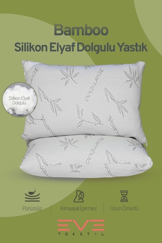 Eve Tekstil 8 Adet Bamboo Gri Serisi Kılıflı Fermuarlı Yıkanabilir Antialerjik Silikon Elyaf Yastık 50x70cm 800 Gr Gri