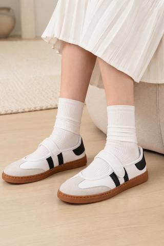 Muggo Speed Kadın Cırtlı Rahat Taban Günlük Sneaker Babet Ayakkabı Beyaz