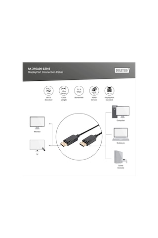Digitus Assmann Ak-340100-150-s Displayport Bağlantı Kablosu