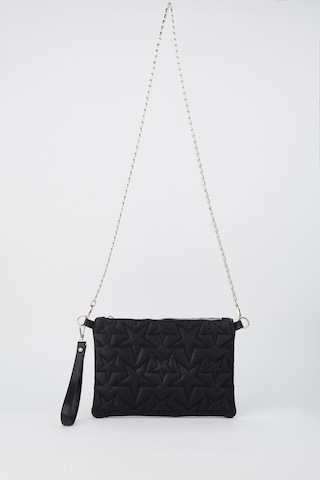 Vivaq Kadın Siyah Simli Yıldız Nakışlı Suni Deri Bilek Ve Zincir Askılı Portföy El Ve Clutch Çanta
