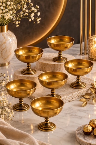 6 Lı Gold Metal Ayaklı Metal Kase Tabak İkramlık Sunum Kasesi Sunumluk 8 9cm