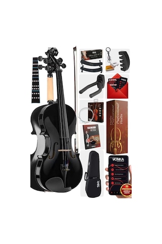 Midex HGA44BK-PAK Full Siyah Set Keman 4/4 (Yastık Tuner Susturucu Yedek Tel Reçine Çanta Yay)