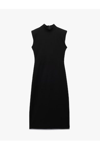 Koton Scuba Krep Kumaş Slim Fit Dik Yaka Midi Boy Kolsuz Elbise Siyah 6wak80004uk Siyah