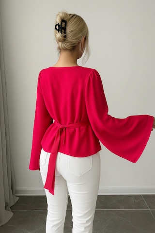 Khi-zai Kadın Degaje Yaka Şehirli Stil Bluz Pembe