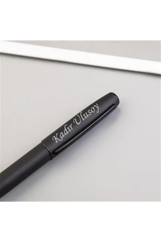 Kişiye Özel Mat Siyah Lüx Roller Kalem Kutulu Siyah - Altın