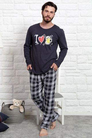 Gazzaz Erkek Uzun Kol Cepli O Yaka Pijama Takım 3466A