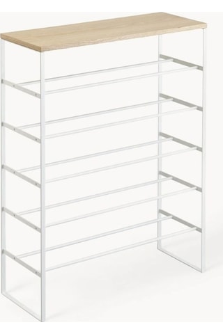 Kule Metal Doğal Ahşap Ayakkabı Rafı Beyaz