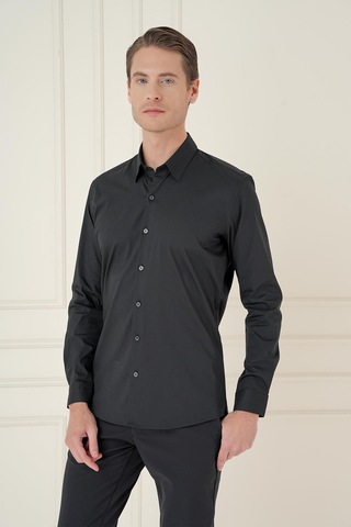 Efor Gk 747 Slim Fit Siyah Klasik Gömlek Siyah