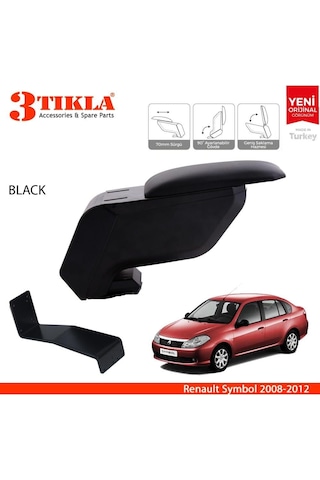 Renault Symbol 2008-2012 Delmesiz Çelik Ayaklı Siyah Kolçak Kol Dayama