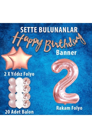 Rose Gold Konsept 2 Yaş Doğum Günü Kutlama Seti; Beyaz Gold Konfe