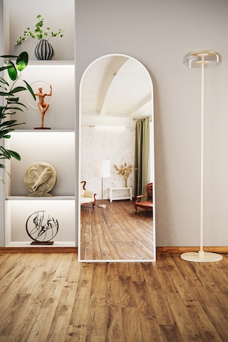 Evdemo Pamir Beyaz Metal Çerçeveli Ayaklı Oval Boy Aynası 180x60 Cm Beyaz