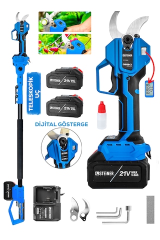 Steiner 30 Mm Dijital Kömürsüz Akülü Bağ Dal Ağaç Kesme Biçme Budama Şarjlı Makası Makinesi + Teleskop M4484