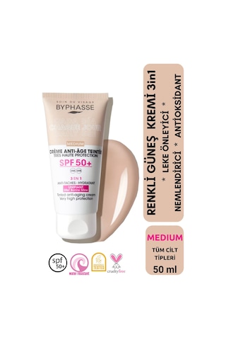 Byphasse Anti-Aging 3'ü 1 Arada Renkli Güneş Kremi Medium SPF50+ 50 ML