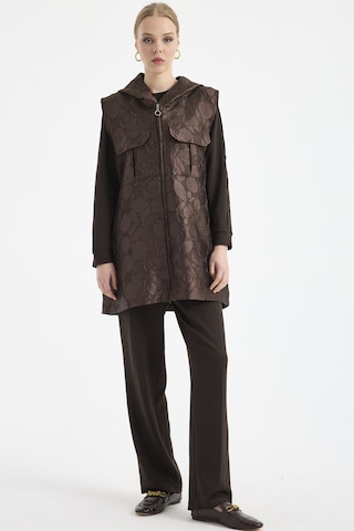 Sementa Kendinden Desenli Yelekli Üçlü Tunik Boy Takım - Kahve Kahve