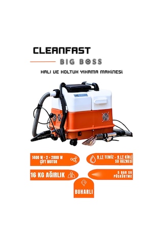 Cleanfast Big Boss Çift Motorlu Buharlı Koltuk Halı Yıkama Makinesi Profesyonel