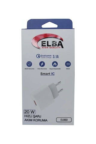 Elba Elb03-20usb Beyaz 20w Usb Şarj Kafa Qc4.0 Akıllı Koruma-hızlı Şarj-ısıya Dayanıklı