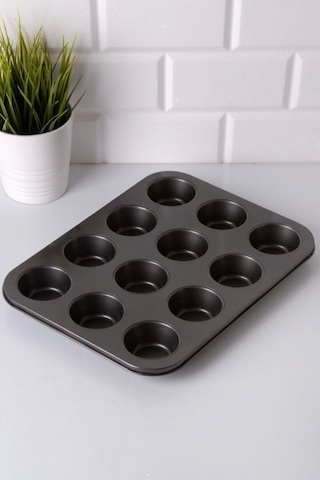 Porlisma 12'li Muffin Kalıbı, Metal Kek Kalıbı Siyah