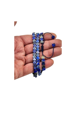 Kalp Kesim Doğal Lapis Lazuli Bileklik Makrome Ayarlı 676-3 Lacivert