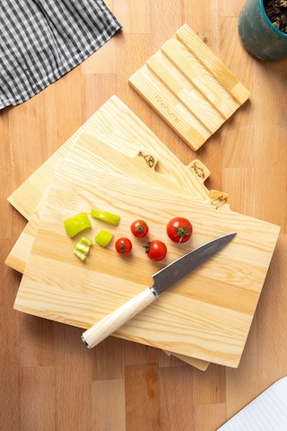 Wooddy Ahşap Standlı Kesme Tahtası Seti 3'lü