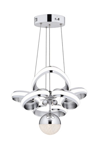 Çizgili Kasa Leydi Power Led Avize Krom Modern Dekoratif Halka Tasarımlı Salon Ve Yemek Odası Aydınlatma