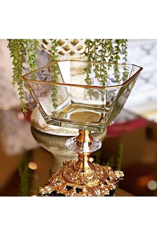 Art Glass Metal Ayaklı Cam Tatlı Dondurma Çerezlik Kase Altın 6lı