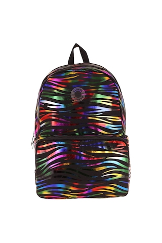 Kaukko Shine Üç Bölmeli Siyah Çok Renkli Zebra Desenli Sırt Çantası - K1780 Siyah