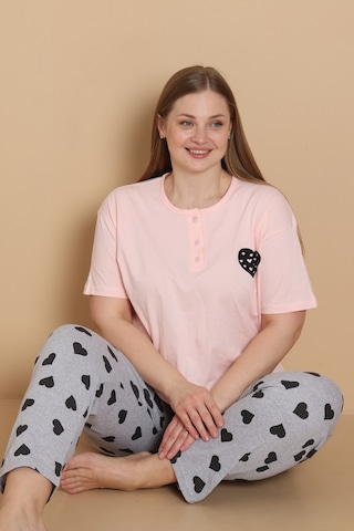 Wordex Mirano 4515 Kalpli Kısa Kollu Pamuklu Penye Büyük Beden Kadın Pijama Takımı Soft Pembe