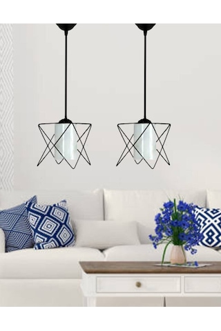 Trend Kitchen 2 Adet Zigzag White Glass One Mutfak, Antre, Koridor, Avize Siyah