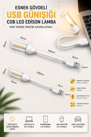 Usb Led Kitap Okuma Lambası Esnek Usb Masa Lambası Laptop Powerbank Uyumlu Günışığı Hafif Lamba Beyaz