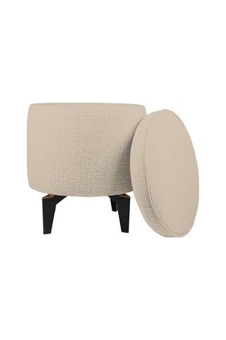 Gazzini Furniture Rio Retro Ayaklı Sandıklı Silindir Dekoratif Puf - Krem