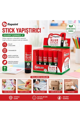 Fixpoint P-0636 Stick Yapıştırıcı Prit 9gr Kağıt Yıkanabilir Kolay Uygulama Solvent İçermez - 24'li Paket