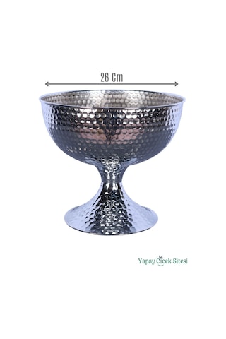 Yapay Çiçek Sitesi Metal Dekoratif Darbeli Vazo 22 Cm Gümüş Gümüş