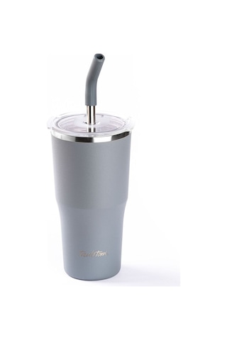 Tantitoni Gri 2 Kapaklı Çift Katmanlı Pipetli Termos 530 ML