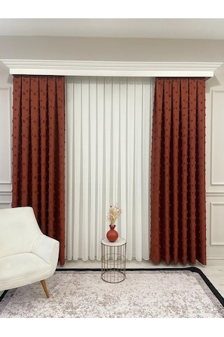 Brillant Carla Puffy Püsküllü Perde İstenilen Tüm Ölçülerde Kiremit Kiremit