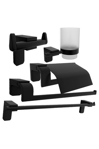Siyah Lux 5 Li Banyo Set Wc Kağıtlık,bornozluk,uzun Havluluk Mat Siyah
