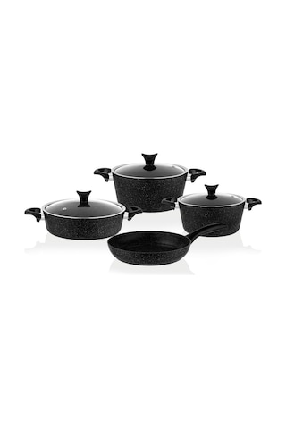 Taç 3455 Master Cook 7 Parça Granit Tencere Seti Siyah