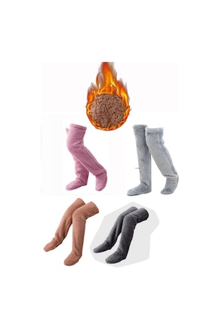Sauna Suit Siyah Sock Peluş Uyku Çorabı Welsoft Diz Üstü Oda Çorabı Ayak Isıtıcı Uzun Gonç Çorap Siyah