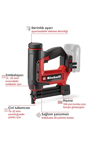 Einhell TE-CN 18/32 Li, Akülü Zımba/Çivi Çakma Seti (2,5 Ah Akü ve Şarj Cihazı Dahildir)