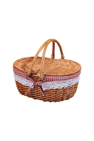 Homyl Piknik Sepeti Kırsal Pratik Hasır Depolama Park Açık Kırmızı Kareli