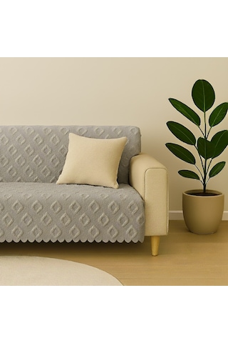 Şönil Jakarlı Kaymaz Koltuk Örtüsü 175x215 Cm Çekyat Uyumlu, Yıkanabilir AÇIK GRİ