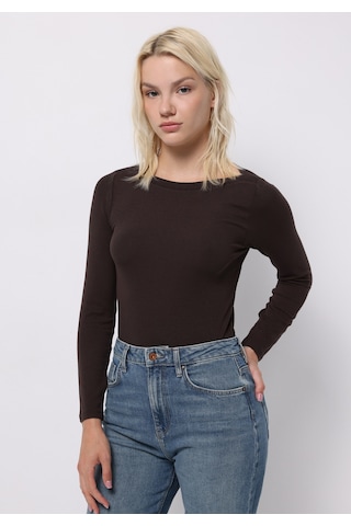 Colins Slim Fit Kayık Yaka Düz Kadın Kahverengi Uzun Kol Tişört Cl1070957 Q1.v2 Brw Kahverengi