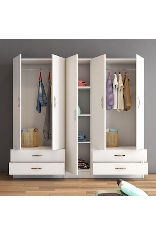 tanmob 5 Kapılı Dört Çekmeceli Geniş Gardrop Beyaz- Grd0701