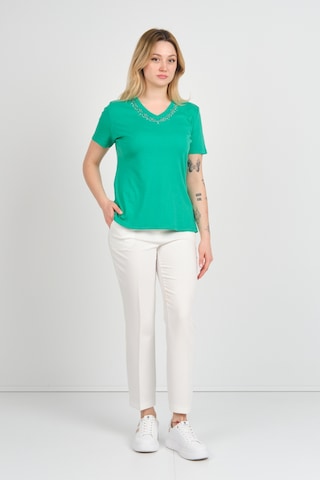 Ella Camelia Kadın Yakası Taş Ve Süs İşlemeli Kısa Kollu Pamuklu Bluz 24e002 Yeşil Yeşil
