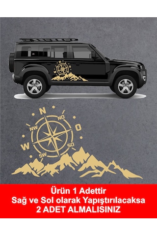 Dağ Ve Pusula Sticker - 4x4, Offroad, Kamp Sticker - Araba Oto Motosiklet Karavan Cam Sticker - 02171 30 Cm