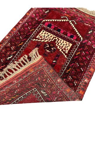 El Dokuma Afgan Halısı Seccade 73x120 Kırmızı %100 Yün Kök Boya Namazlık Kırmızı